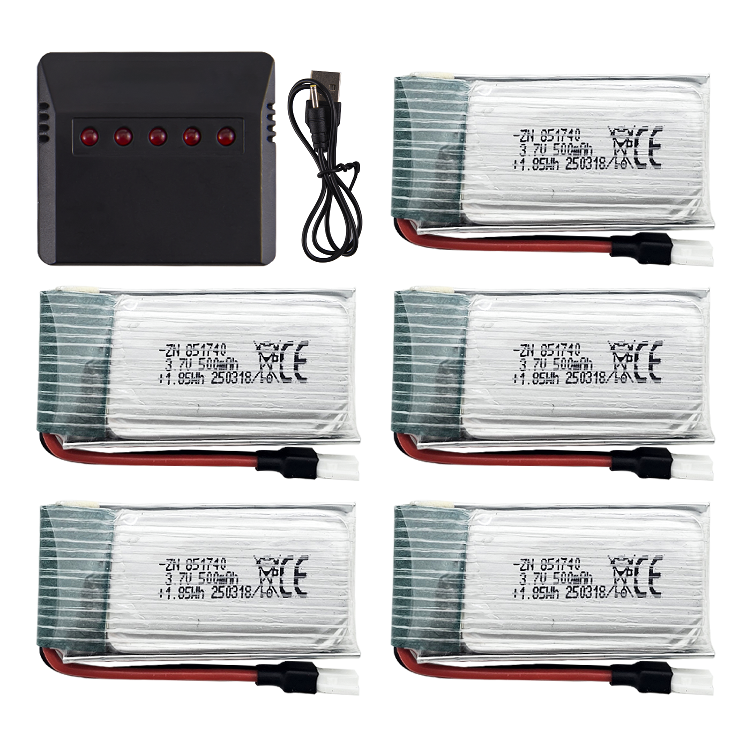 5Pcs 3.7V 500mAh LiPo Batterie - Drone Charger review and price